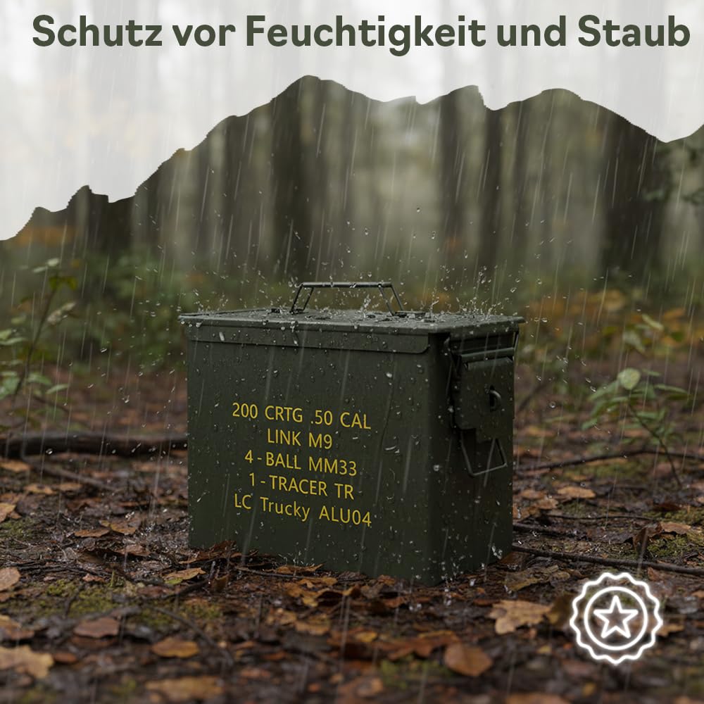 Trucky Munitionsbox Ammo Box 33x19x28 cm Metallkiste Metallbox Munitionskiste Aufbewahrungsbox mit Deckel Army Metall Grün - 4