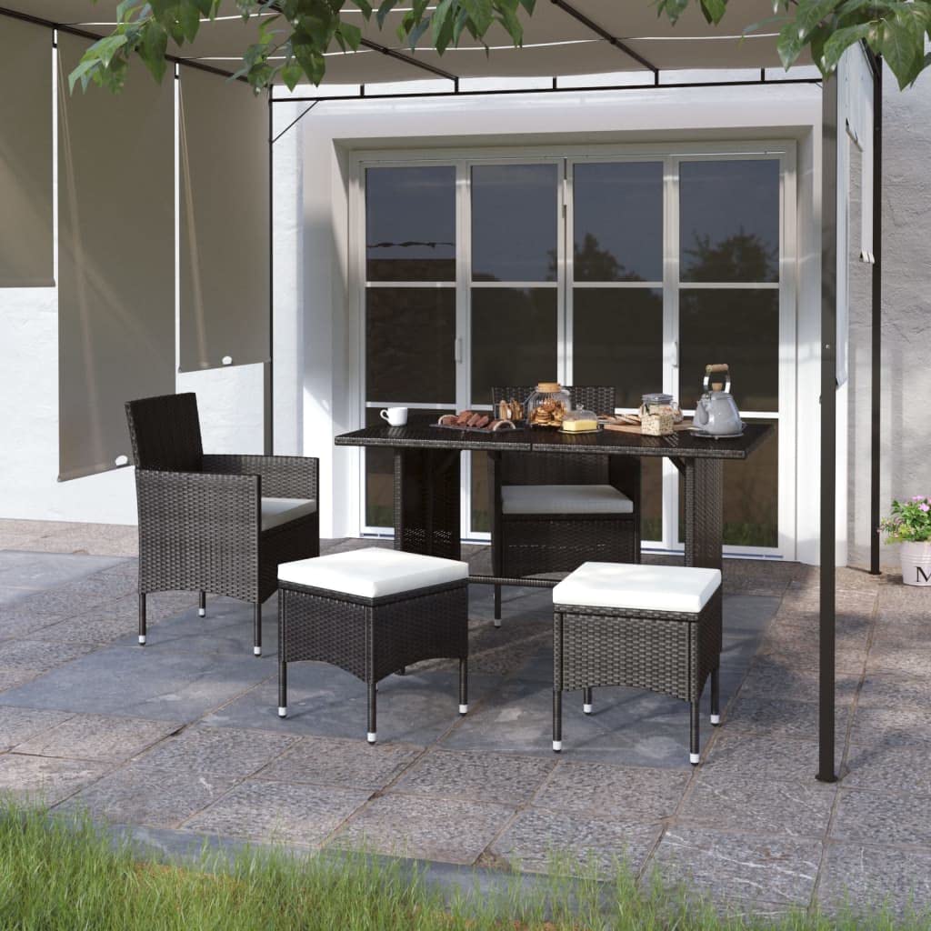 ShGaxin Set di Sedia da giardino e Sgabello 4 Pezzi Rattan PE Nero, Set Tavolo e Sedie Giardino, Tavolo e Sedie Terrazza, Mobili Giardino Esterni, Set Di Mobili Da Giardino - 310610