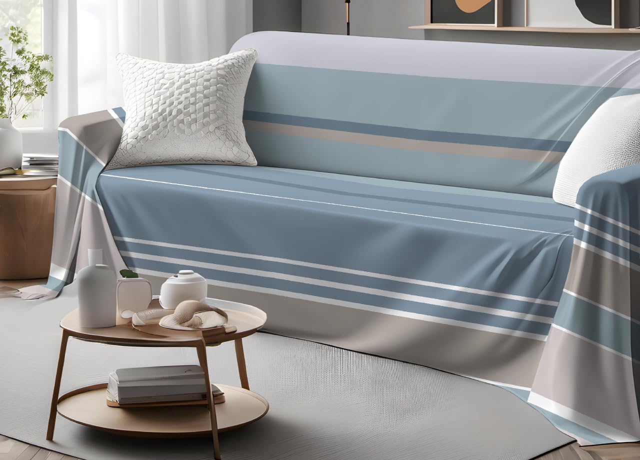 BIANCHERIAWEB Telo Arredo Granfoulard Copritutto Salvadivano 100% Cotone Dis. Scia Matrimoniale Azzurro