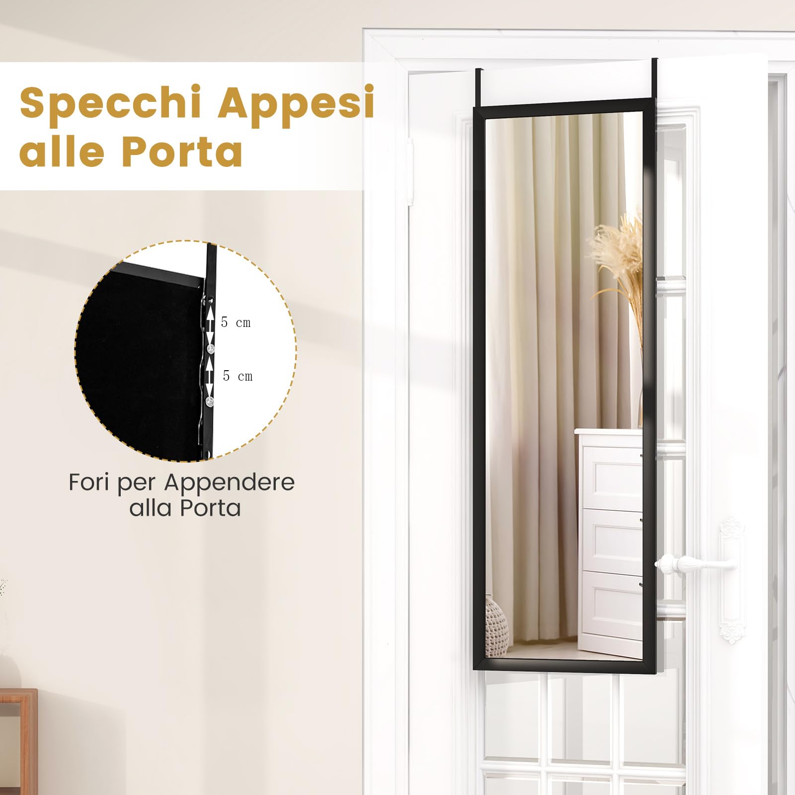 Specchio Da Terra 165x60 Cm, Specchio A Figura Intera Da Appendere O Da Parete Con Cornice In Metallo Per Soggiorno Camera Da Letto O Bagno 88934316