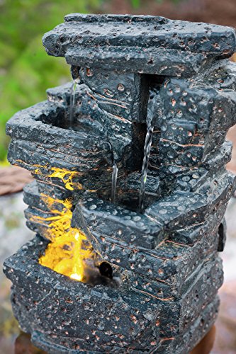 11" Veyo Waterfall Rock Fountain W/Led Light: Lava Rock Indoor/Outdoor Water Feature For Tabletops, Gardens & Patios. Hand-Crafted Design. Adjustable Pump. Hf-R22-11Lt By Harmony Fountains #TOP4
