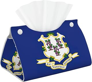 Connecticut State Flag Print Long Tissue Box, Foldable Decorative Container for Home/Office/Car, Easy Clean