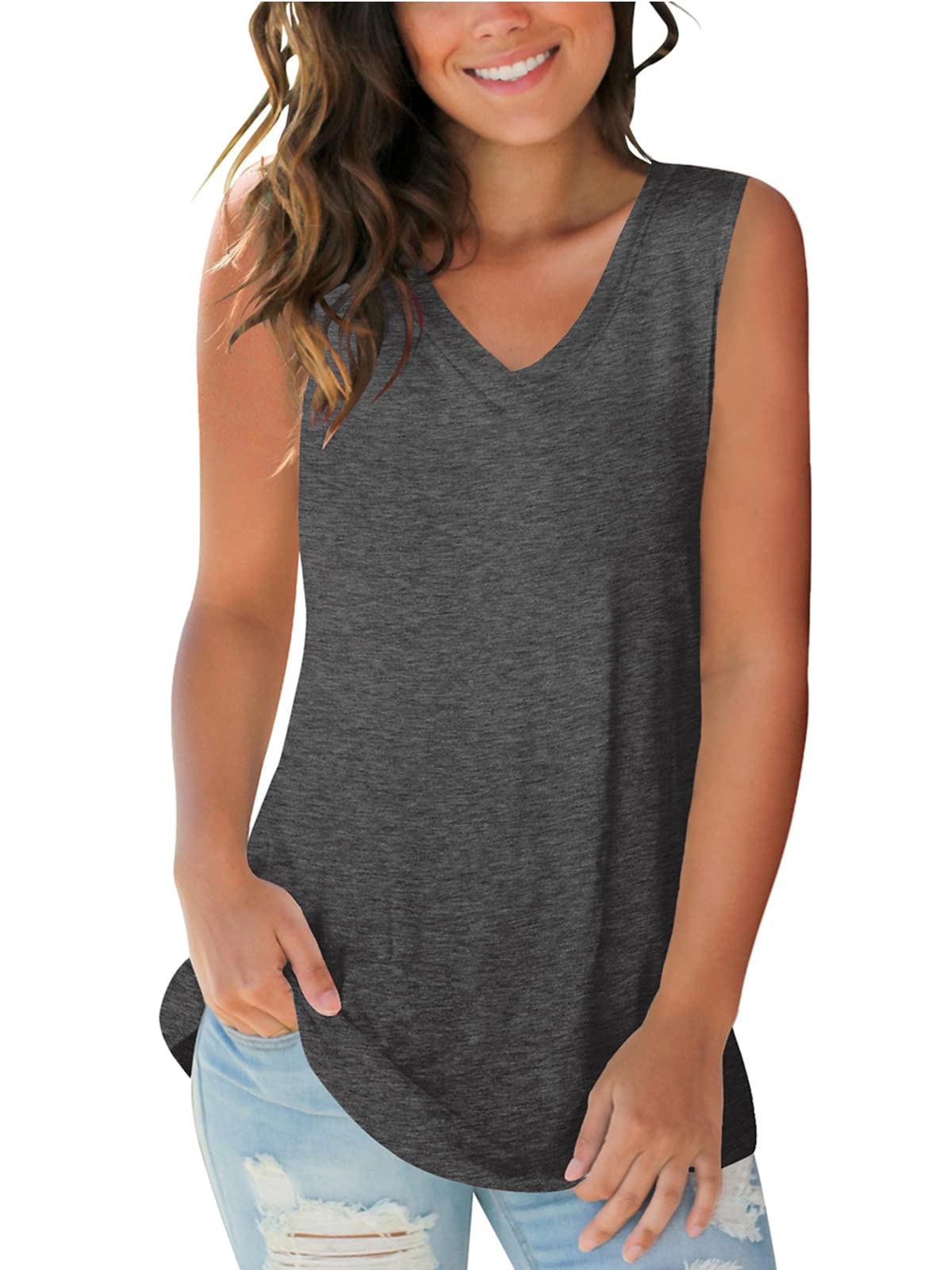 SAMPEELTank Tops for Women Summer Trendy V Neck Sleeveless Tee Shirts Women Casual Tee