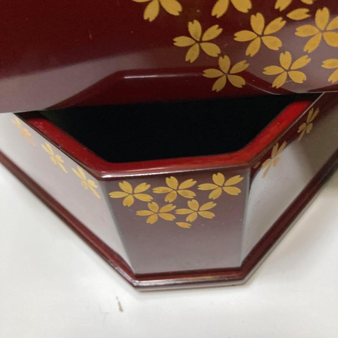 越前塗　桜　重箱　行楽弁当　朱色　二重　名品　昭和レトロ　漆器 越前塗 桜 重箱 行楽弁当 朱色 二重 名 レトロ 漆器