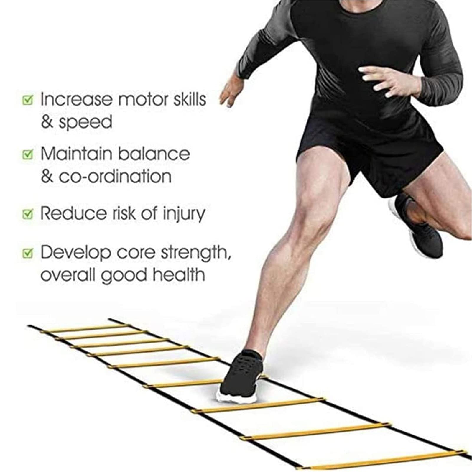 Scala di agilità Scala di Corda Fissa, Scala di velocità, Set di Allenamento per velocità E Agilità, Scala Addensata, Attrezzatura per L'allenamento di Calcio Coni(Size:4.2M)
