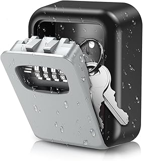 KeeKit Key Lock Box, 4 Digit Combination Key Storage Lock Box, Wall Mount Key Safe Box with 5 Key Capacity Waterproof Frosted Case for Warehouse, Office, Indoor & Outdoor – Silver