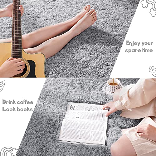 Tepook Super Soft Fluffy Rug For Bedroom, Modern Shaggy Rug Fuzzy Kids Rug For Living Room, Plush Indoor Nursery Home Decor Rug With Non-Slip Bottom, Grey, 4 X 6 Feet #TOP5