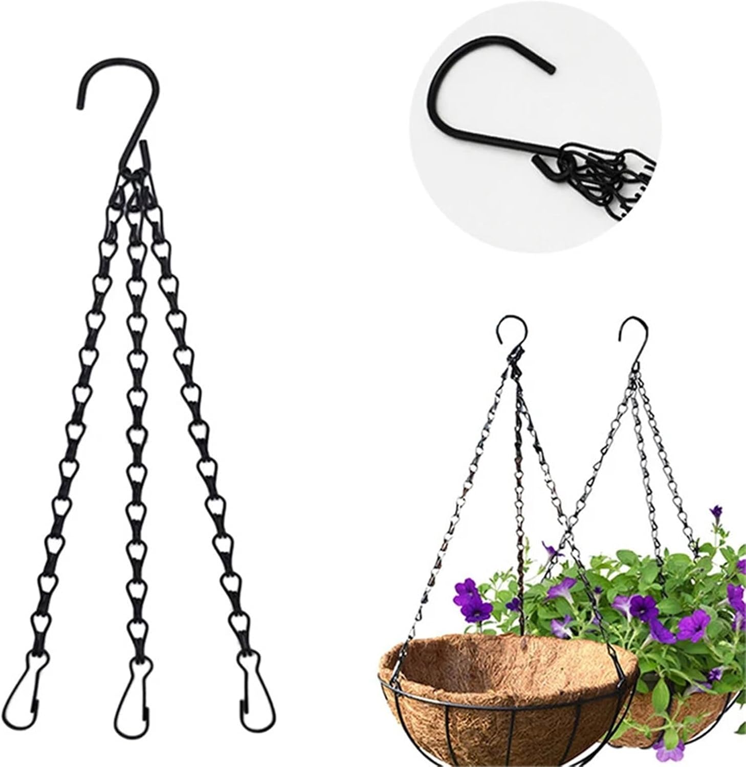 3 Pcs 40/50cm Imitation Rattan Hanging Basket Flower Pot Chain with Hooks Chains Plants Plant Grow Basin Home Garden Decor for Planters(Black-50cm)