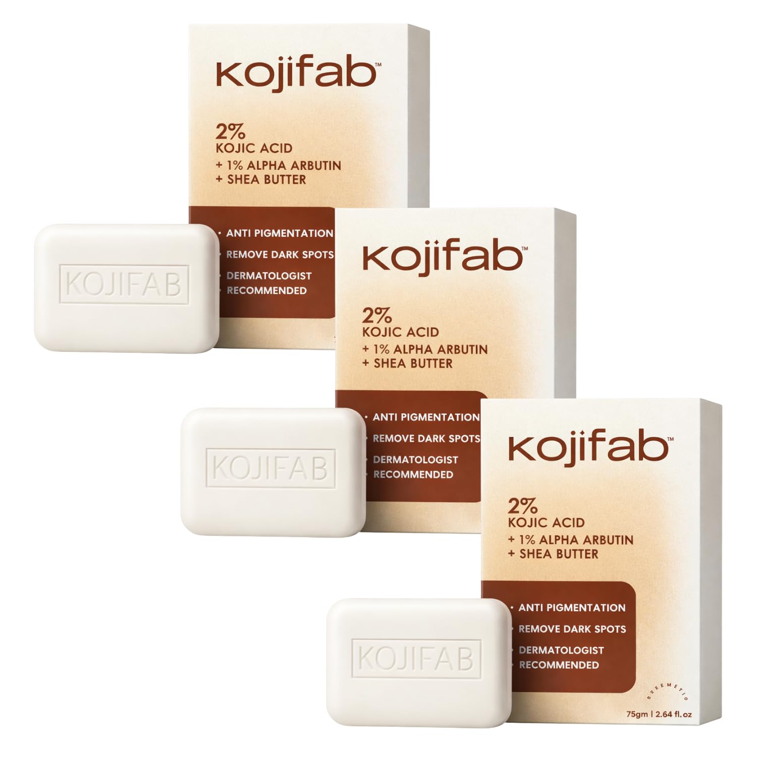 Kojic Acid Soap 2% with 1% Alpha Arbutin & Shea Butter – Anti Pigmentation Soap for Dark Spots Removal, Skin Brightening & Even Tone – Natural, Paraben Free, Cruelty Free – For All Skin Types (75 gm * Pack 3)