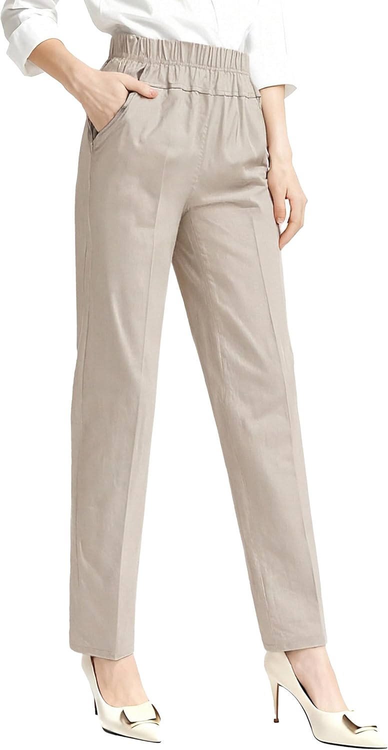 Soojun Womens Summer Elastic Waist Comfy Stretch Pull On Pants - Image 2