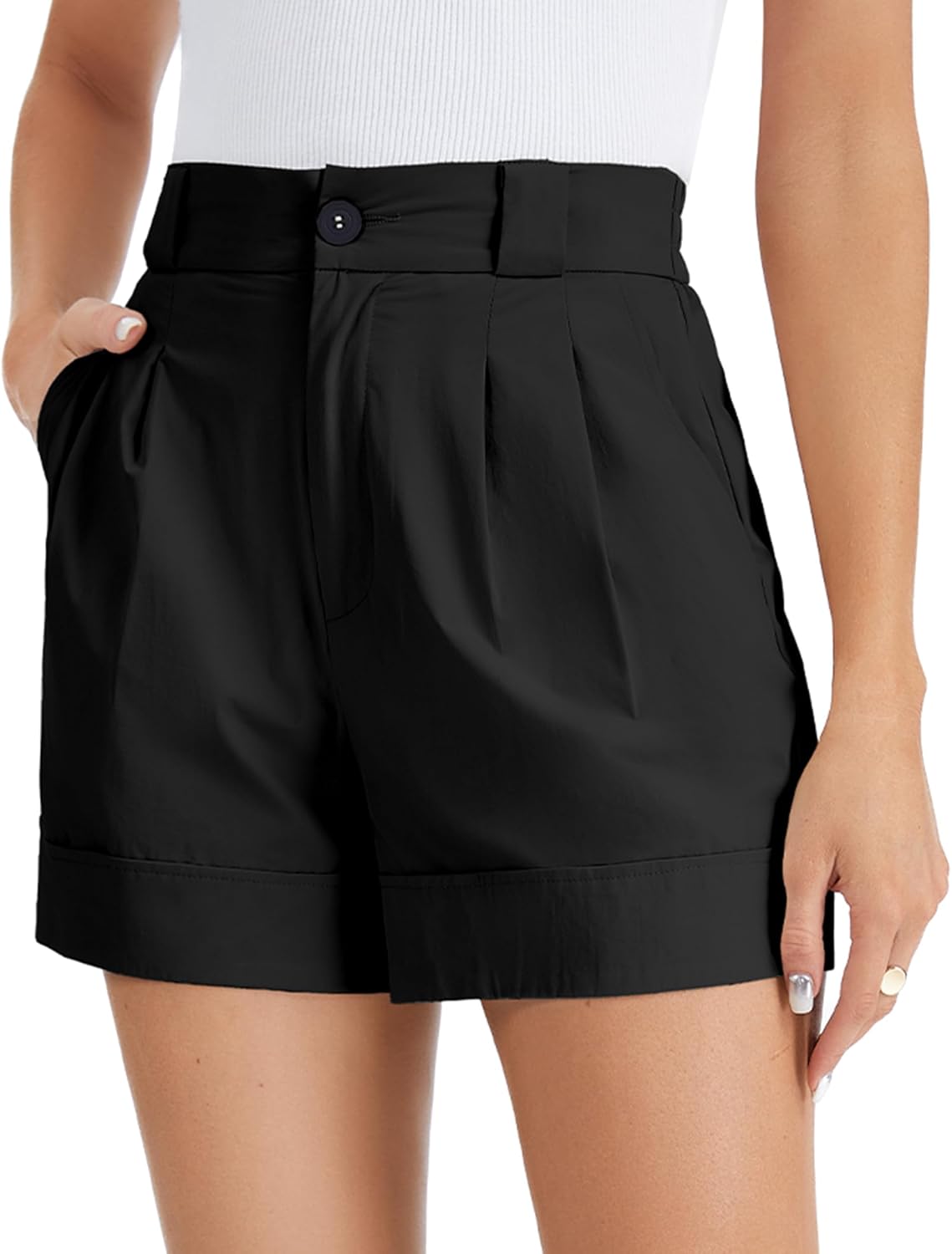 Womens Dress Shorts for Women Casual Elastic Waist Wide Leg Tailored Shorts Pleated Dressy Work Shorts with Pockets
