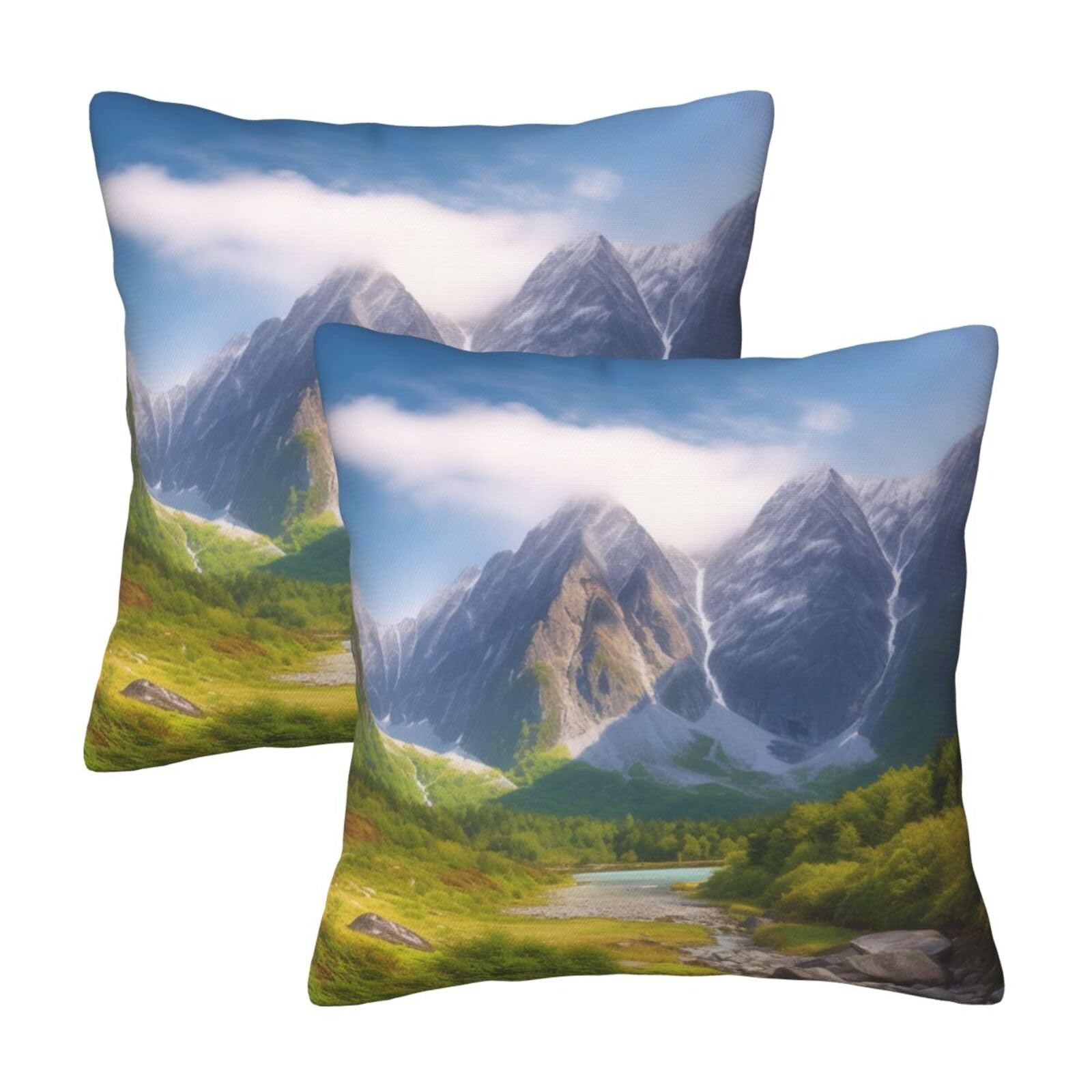 Travel Mountain Scenery Throw Pillow Cases 2 Pack Square Pillowcases Soft Pillow Protectors for Couch Livingroom Sofa Bed Office Car,30x30 CM
