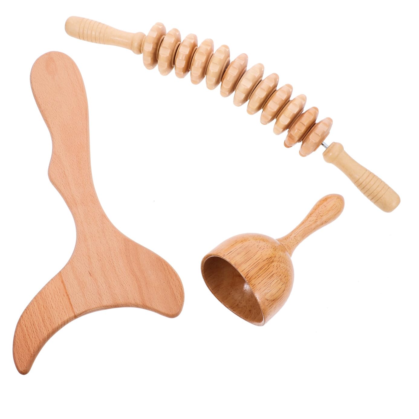 Gatuida Set Massaggiatore a Rulli in Legno per Corpo Strumento Massaggiatore Manuale per Collo e Spalle Kit 3 Pezzi per Massaggio Linfatico e Rilassamento Muscolare Uso Domestico e