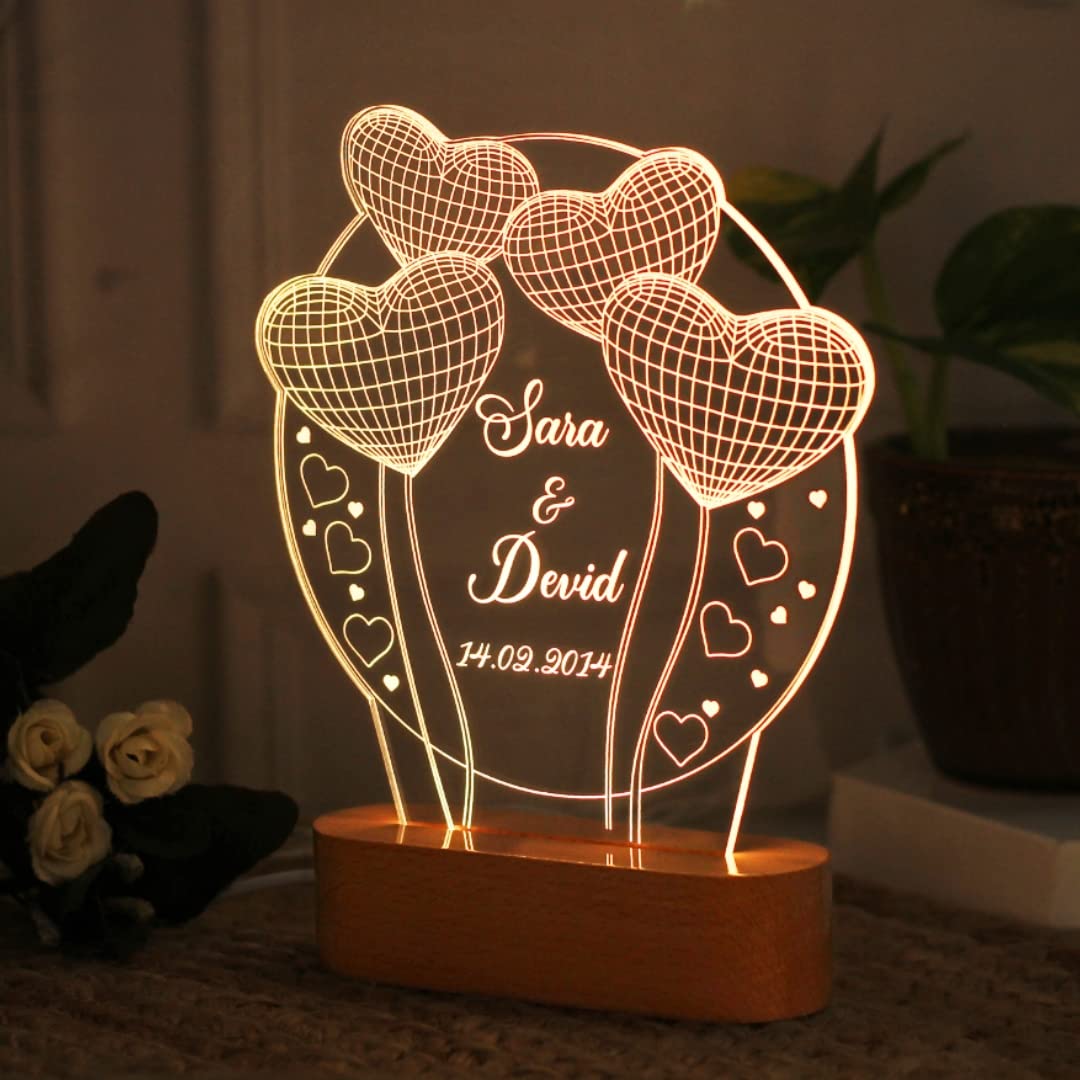 Artistic Gifts Handcrafted 3D Illusion Personalized LED Lamp for Couples Marriage Anniversary| Customized Night Lamps Wedding Anniversary Couple Valentine Gifts for Wife, Husband, Parents, Friends.