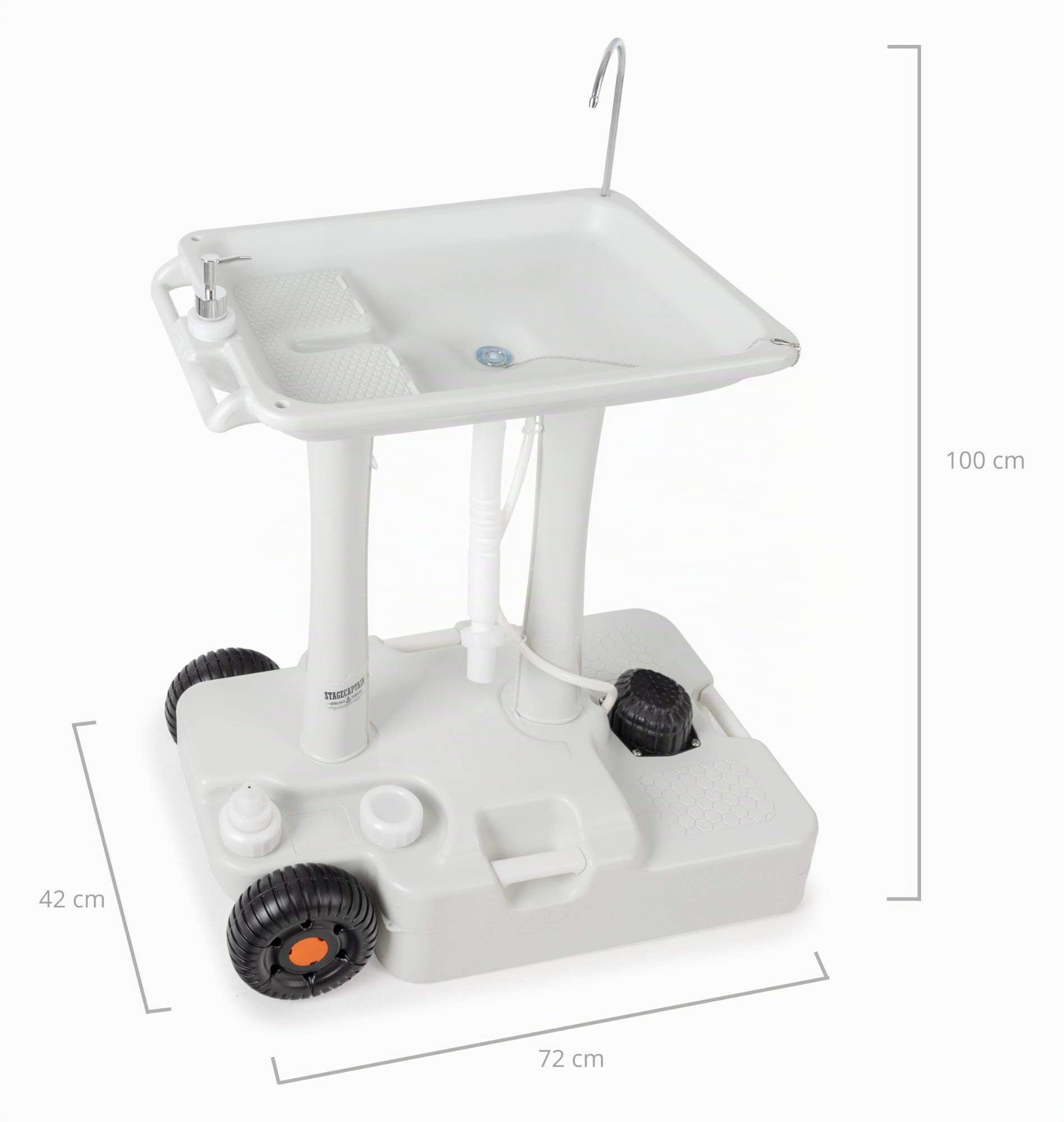 Stagecaptain PSW-30 Pro Quixie Lavabo de camping portátil lujo set - Estación móvil de soporte fregadero al aire libre con tanque mecánico de 30 L e bomba de pie - Carro y depósito de aguas residuales