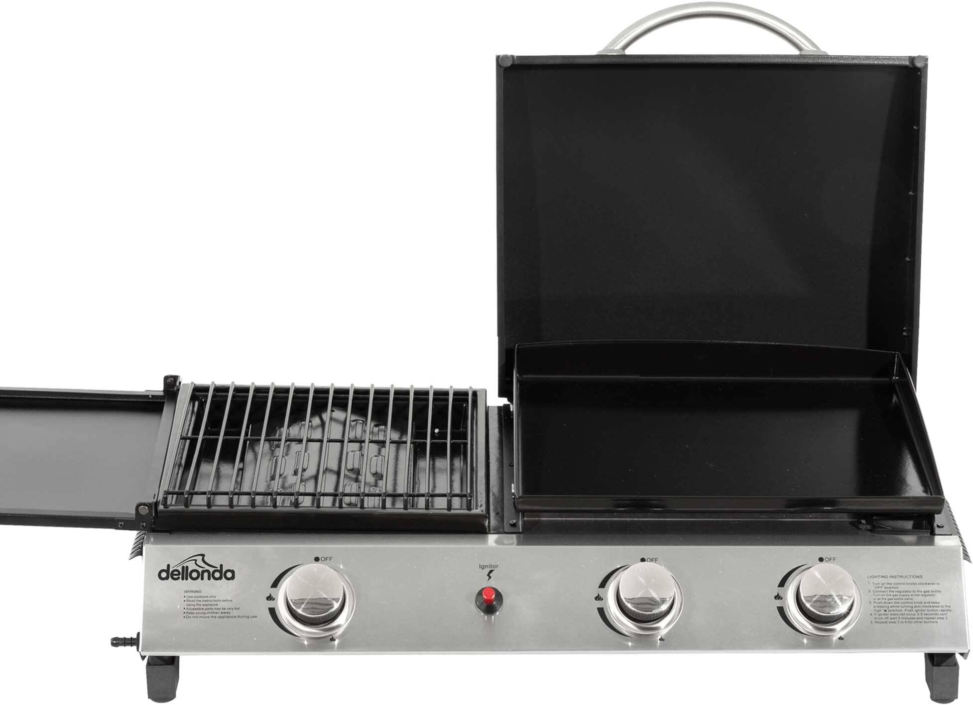 Dellonda 2+1 Burner Portable Gas Plancha/Grill 8.5kW Hot Plate BBQ Griddle, Stainless Steel - DG276