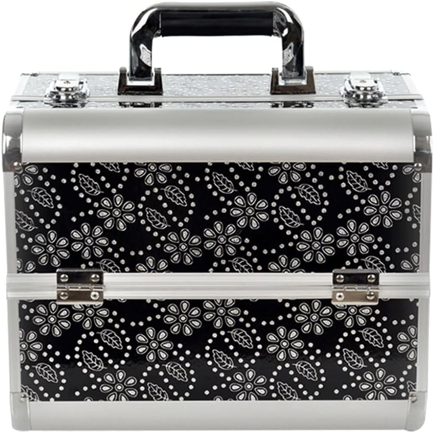Makeup Train Case Portable Cosmetic Box Jewelry Organizer Carrying with Handle Makeup Storage Box Travel Cases (Color : Blue) (Black)