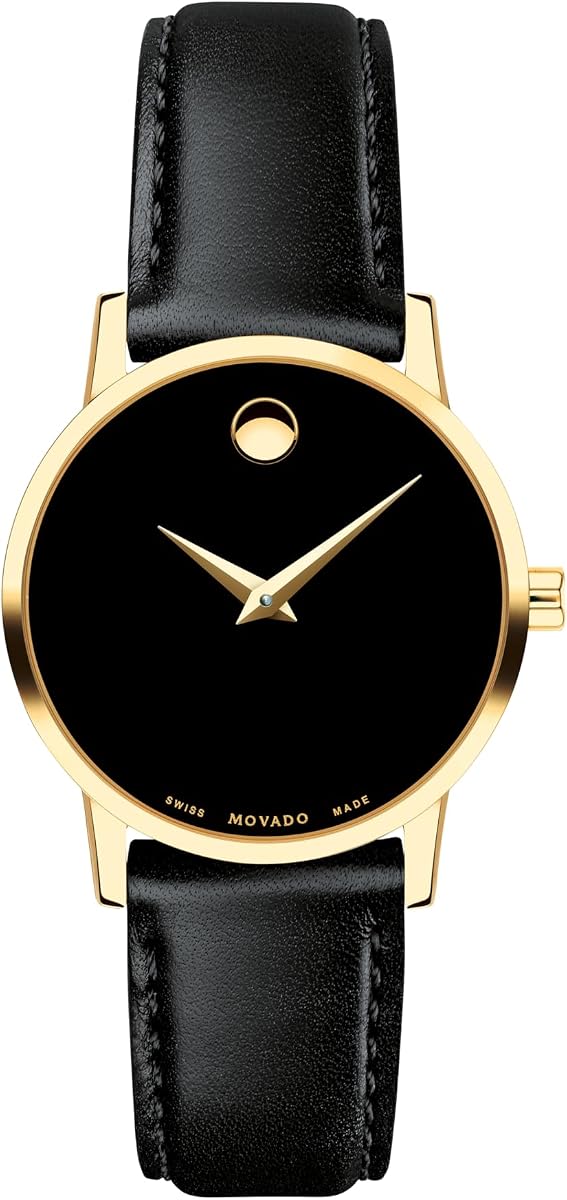 Reloj Movado Museum Classic para mujer - Movimiento de cuarzo suizo, correa de piel de becerro - Resistencia al agua 3 ATM - Reloj de moda de lujo para ella - 28 mm
