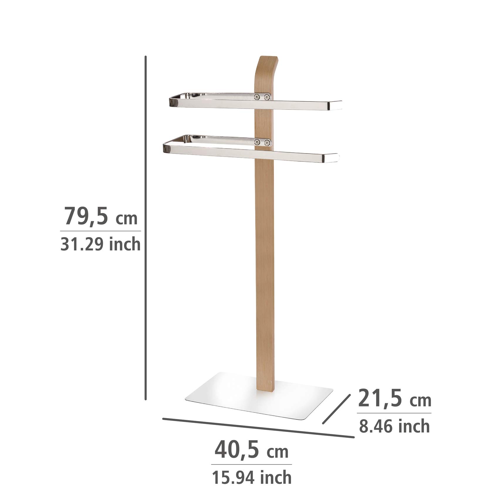 WENKO 20396100 Stojak na ręczniki Samona Nature - stojak na ubrania, 2 ramiona, stal, 40,5 x 79,5 x 21,5 cm, chrom