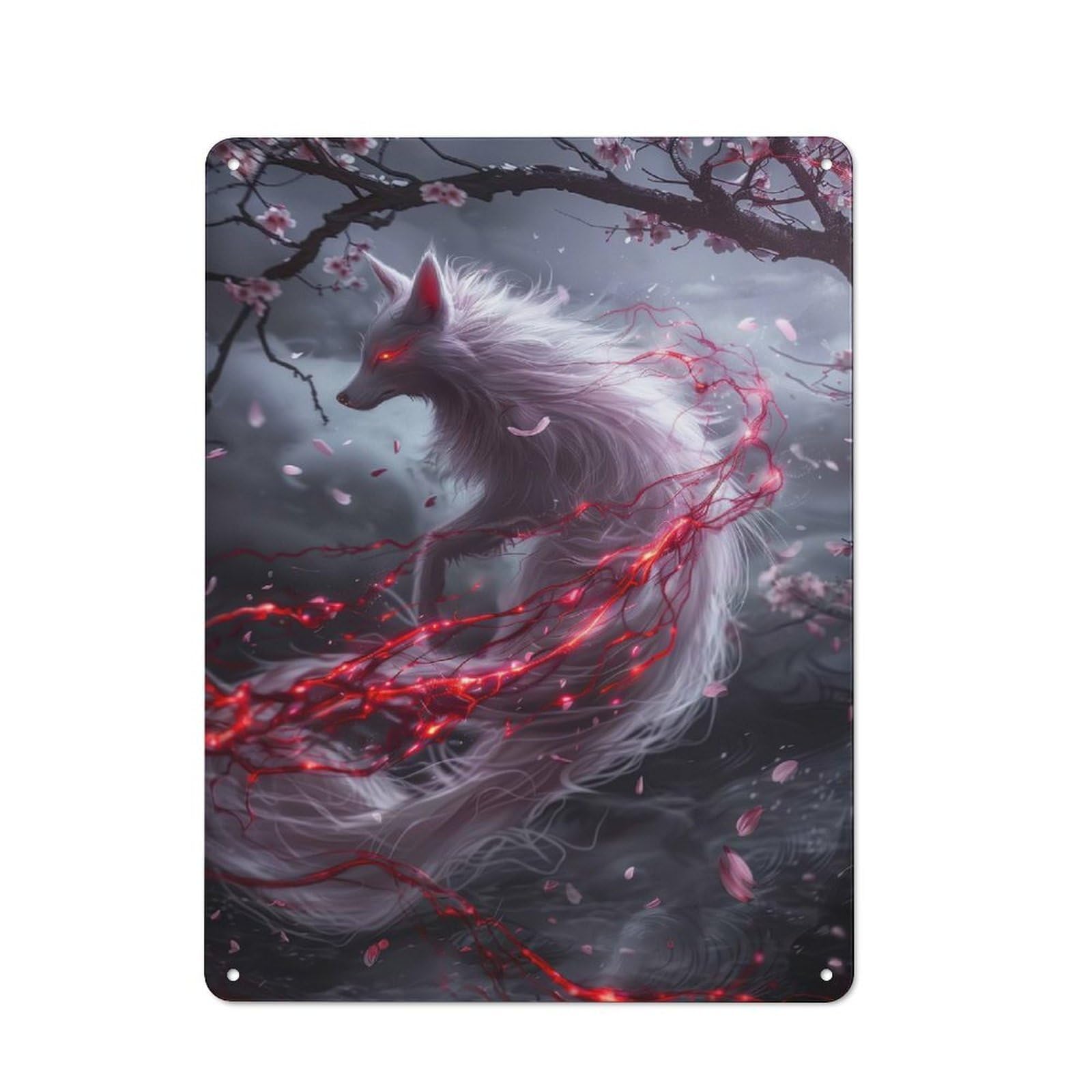 Junmoney Style-8 White Kitsune Fox Vintage Tin Sign 40X30cm, Rustic Bistro Wall Plaque For Coffee Bar, Kitchen, Bistro Or Tea Corner