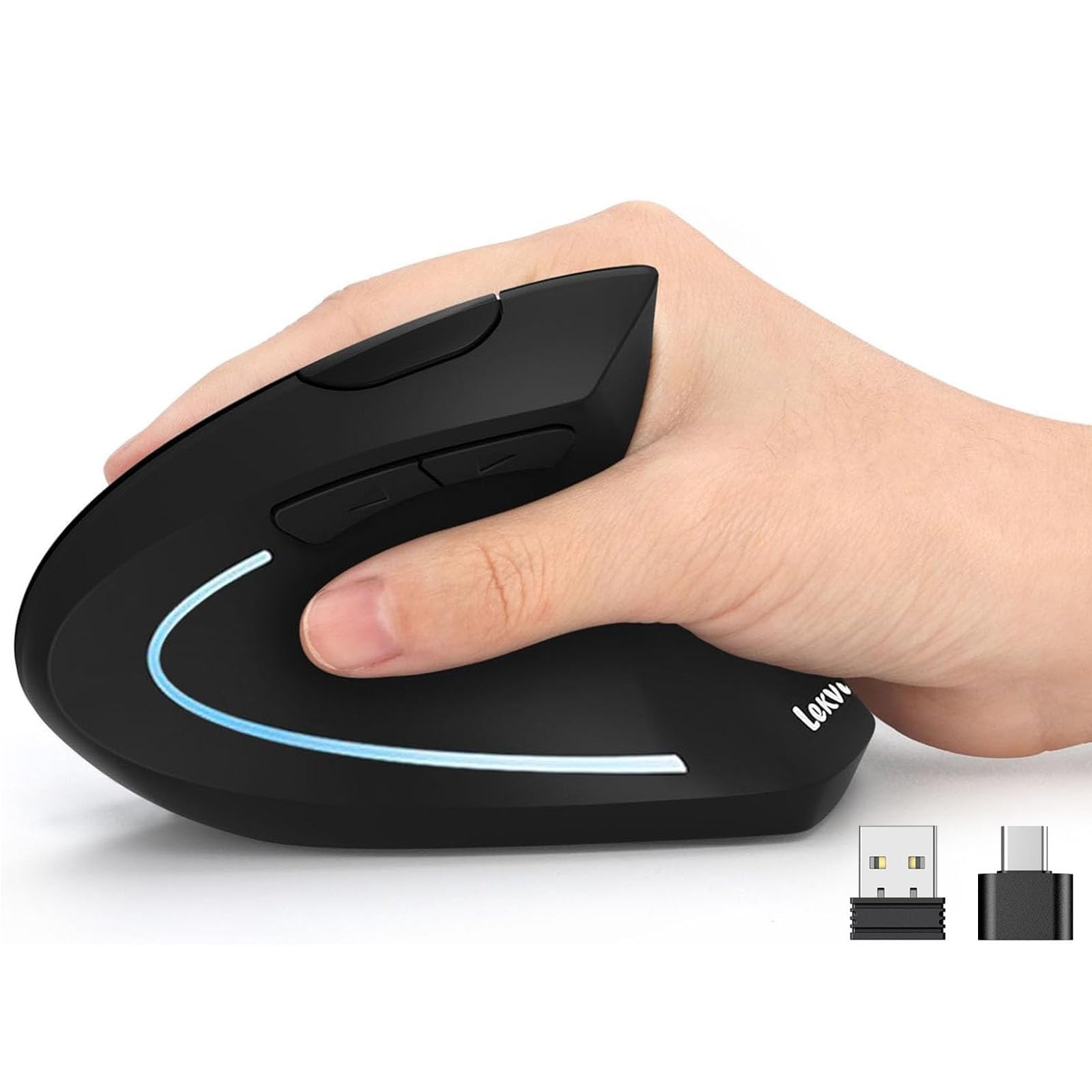 Lekvey Ergonomic Mouse USB C Wireless Vertical Mouse Dual Mode Rechargeable USB-A Type-C Ergo Mouse 1600 DPI Relieves