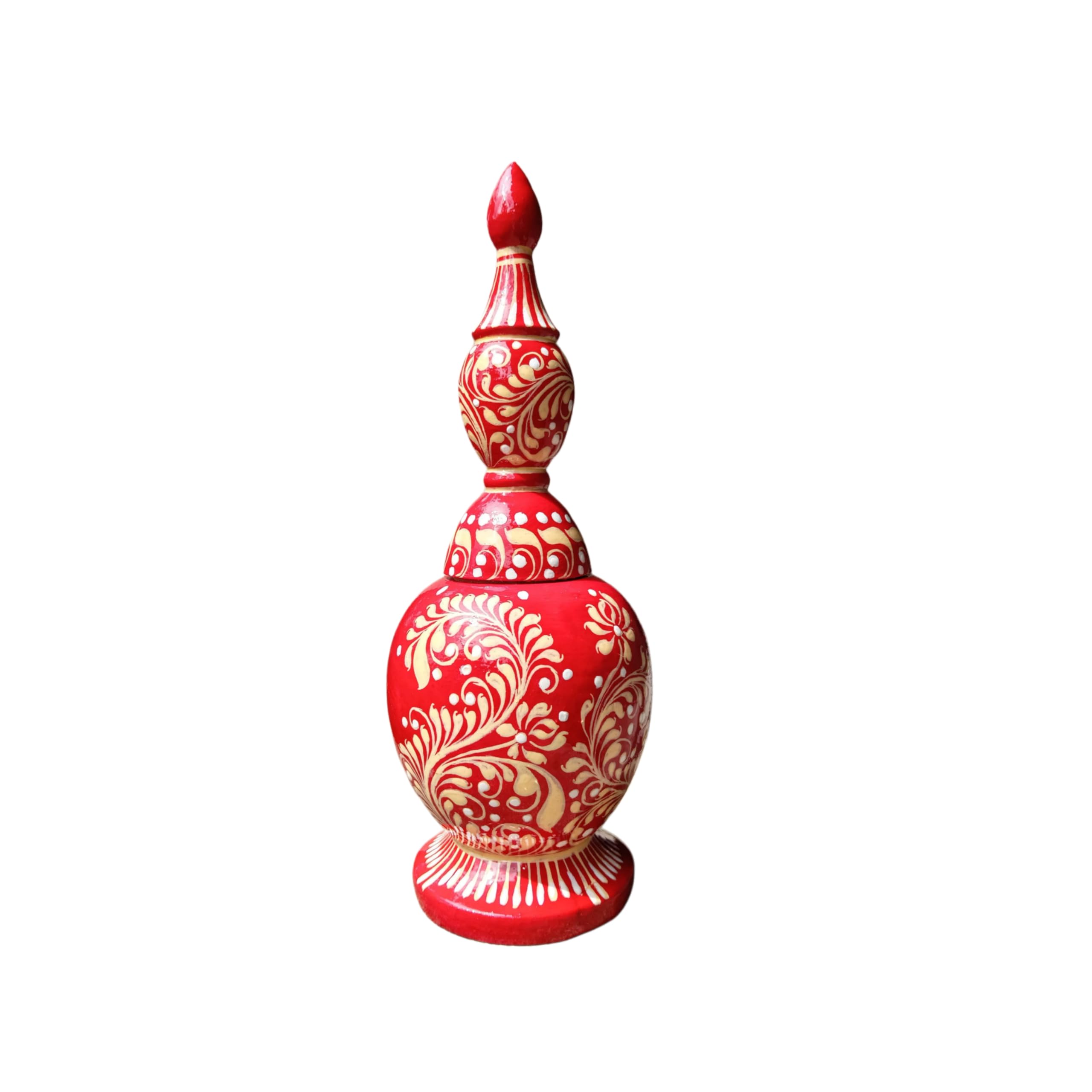 Traditional Red and Gold Hand-Painted Sindoor Daani, Decorative Wedding Vermillion Container Box with Floral Design, Wooden Ceremonial Holder-image-18
