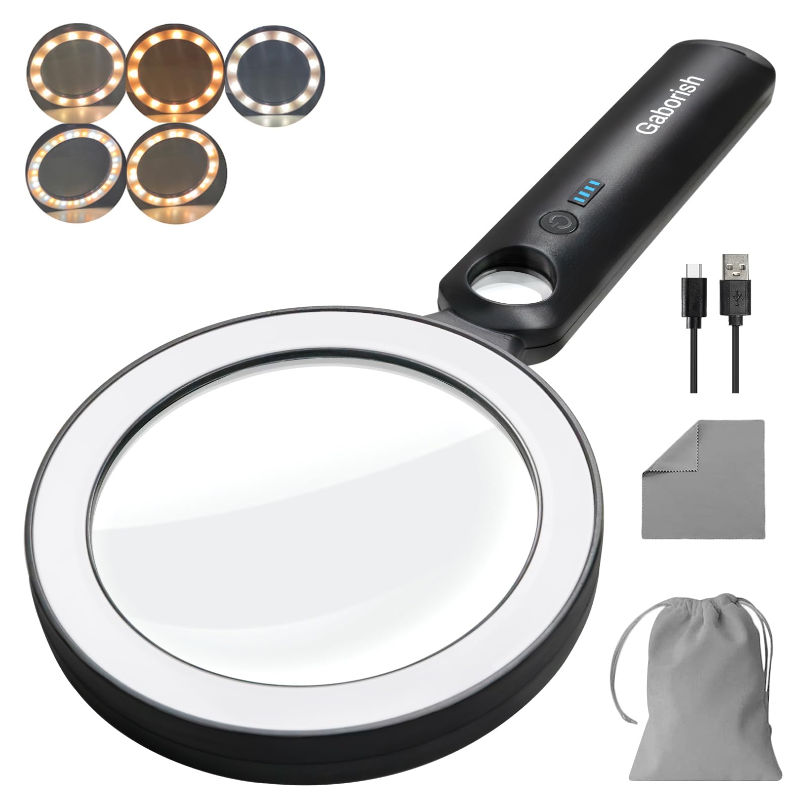 Glass Magnifying Glass with Light Handheld 10X 30X