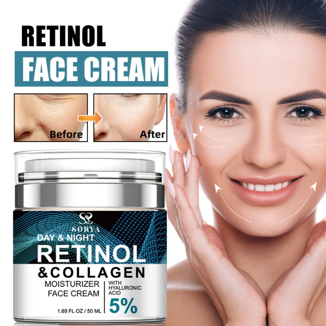 SORYA Skin Care Retinol Facial Moisturizer Hydrating with Hyaluronic Acid, Skincare Face Cream to Reduce Wrinkles Powerful Day and Night Anti-Aging Cream