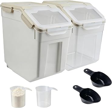 2 Pack 10KG Airtight Flour Storage Containers, Rice Cereal Dispenser
