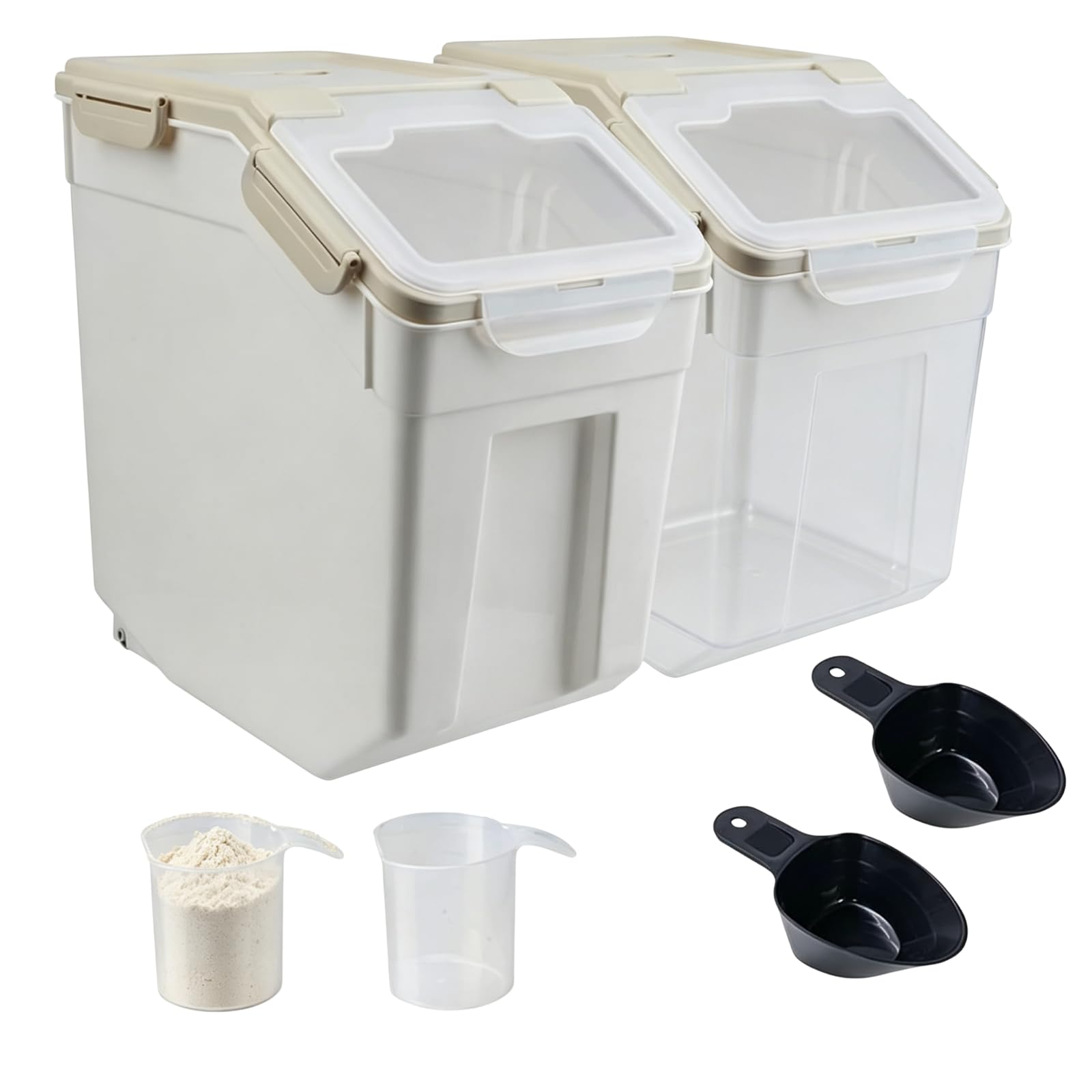Set di 2 contenitori per alimenti per animali domestici, ermetici da 15 kg, contenitore per alimenti per cani, senza BPA, con paletta per alimenti secchi per animali domestici (grigio)