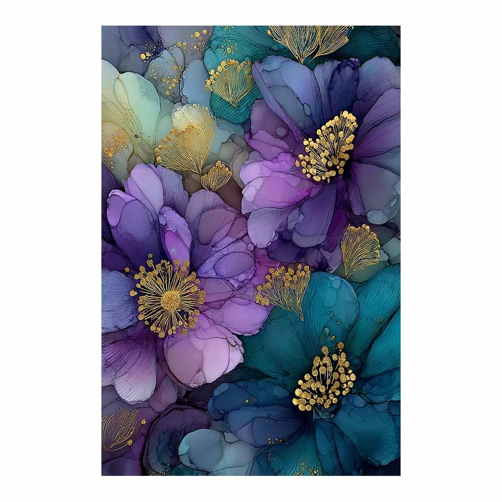 Xeniou Multicolor Flower Posters Purple Teals Gold Flower Art Canvas Wall Art, For Bathroom Living Room Bedroom Office Kitchen(Multicolor)-70X100cm Unframed