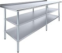 Vista 18 de AmGood Mesa de trabajo de acero inoxidable con protector contra salpicaduras de 1.5 pulgadas y 2 estantes Mesa de cocina de metal para preparación