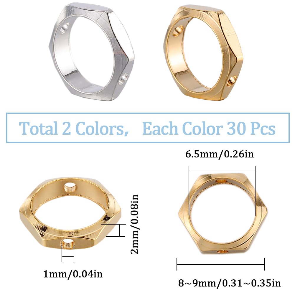 SUNNYCLUE 1 Box 60Pcs Brass Bead Frames Silver Spacer Bead Frame Hexagon Hollow Metal Brass Small Real 24K Gold Plated Spacer Beads Frame for Jewelry Making Beads Supplies DIY Necklace Bracelet Women - Image 2