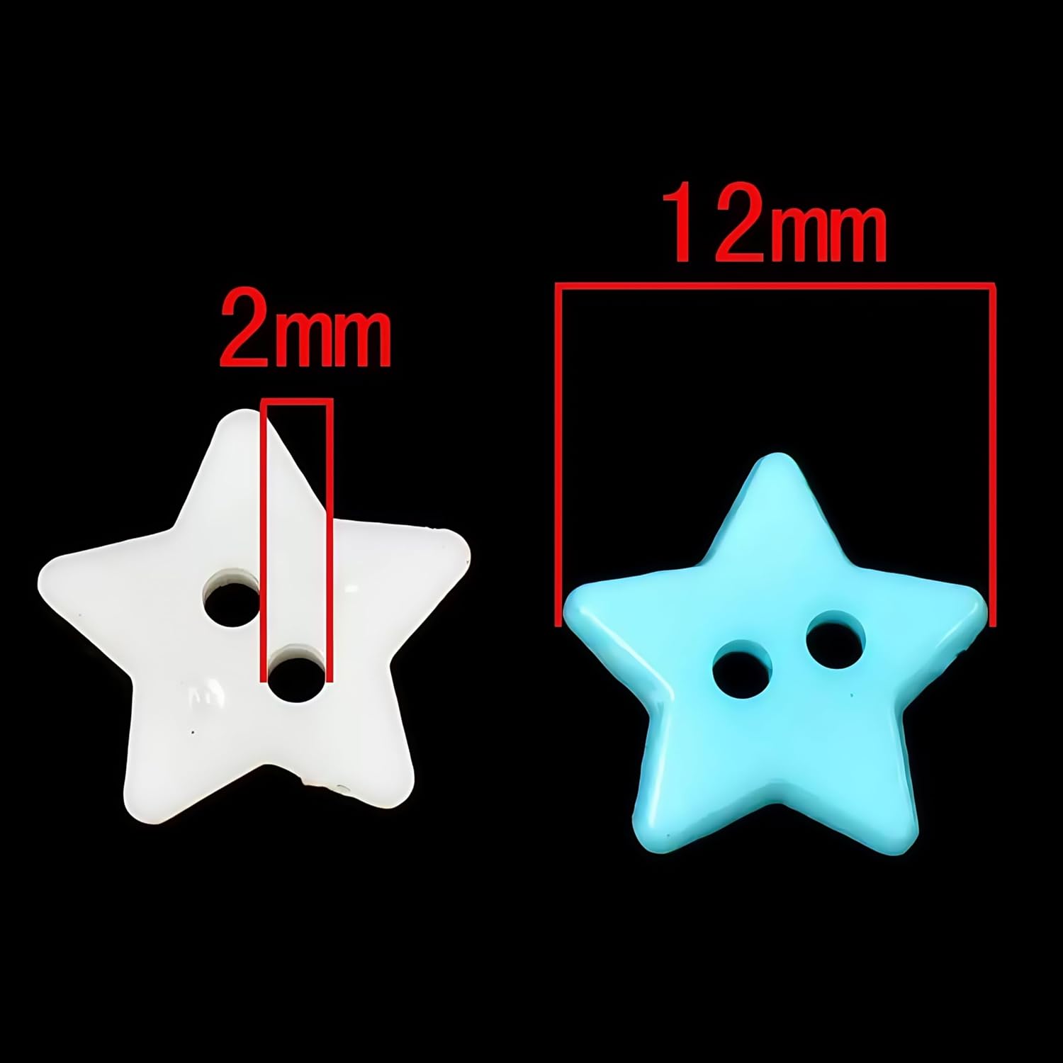 Sewing Button 100pcs 12mm Red/White Plastic Stars Shaped Buttons 2 Holes Sewing Clothing Accessories Button DIY Scrapbooking Crafts - (Color: White)