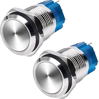 Yecream Momentary Push Button Switches 12V - Self-Locking IP65 Waterproof and Dustproof Pack of 2 - Flame Retardant - 19mm and 16mm - Ideal for On/Off Applications
