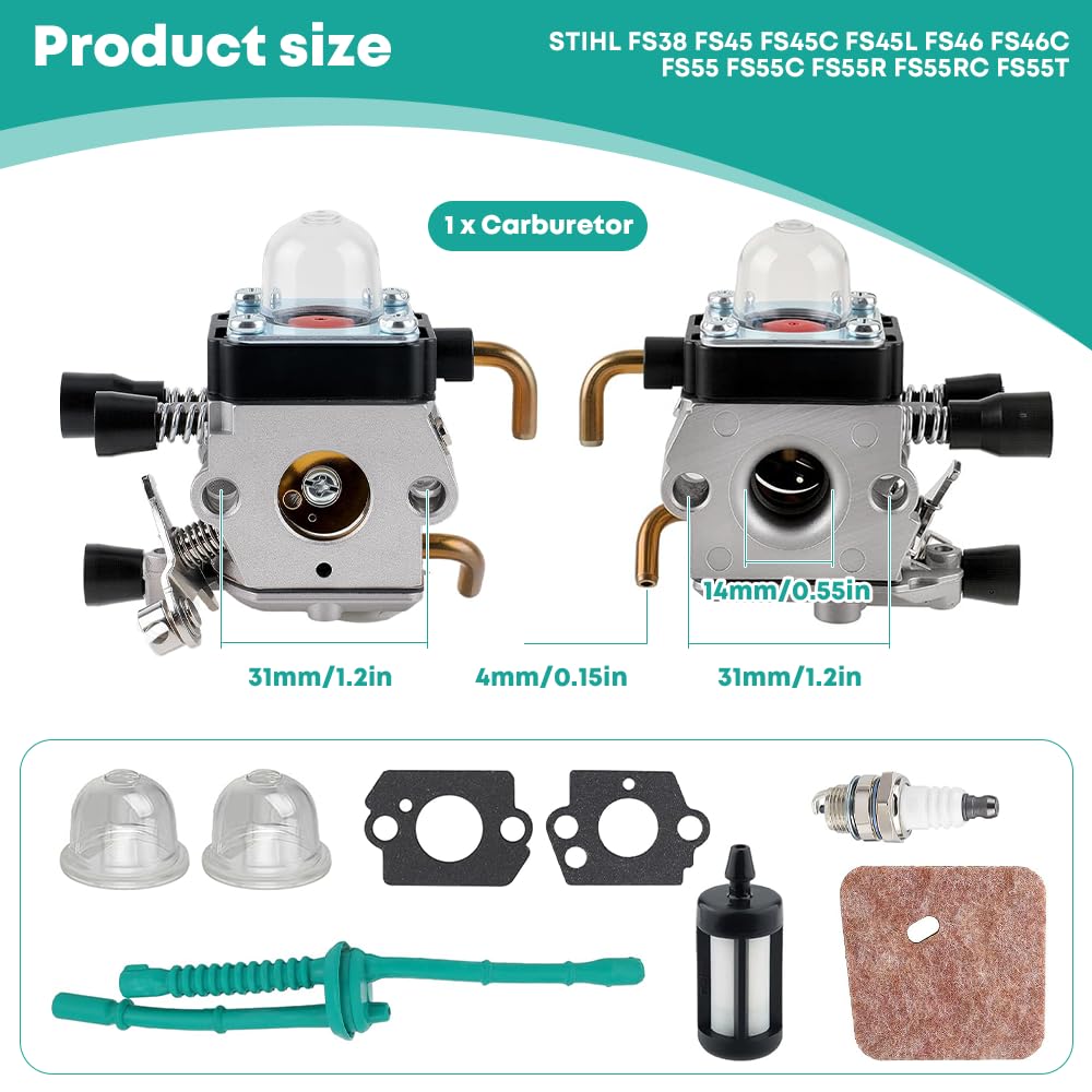 Kit de Carburador para STIHL FS55 FS55R FS55RC KM55 KM55R HL45 FS38 FS45 FS46 Accesorios para Piezas de Motor Reemplazo de Recortadora Kit de Línea de Combustible Filtro de Aire