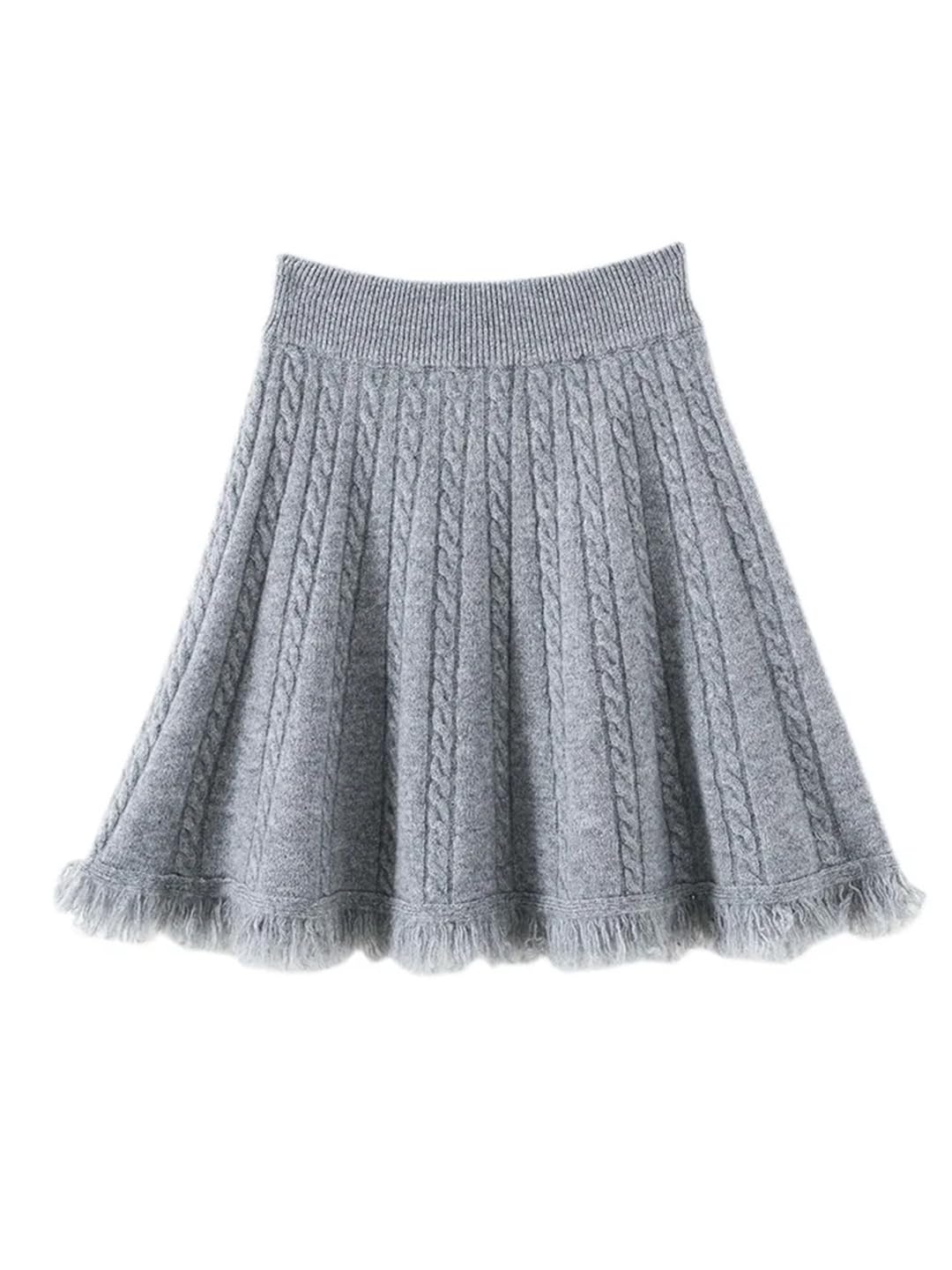 Lmtossey Gonna corta da donna in lana lavorata a maglia, con nappe intrecciate