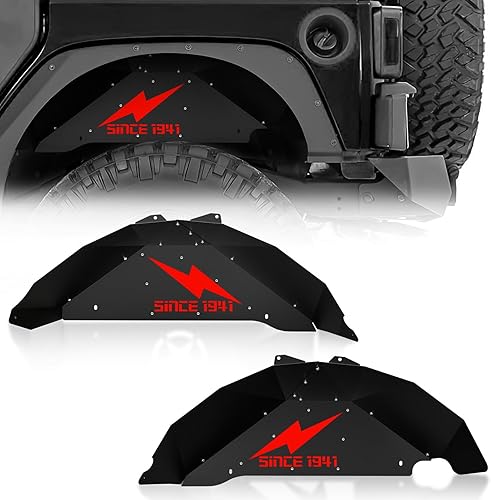 Vista 28 de Protectores de guardabarros interiores traseros compatibles con Wrangler JK y JKU Unlimited Sport Sahara Rubicon 2007-2018, protectores de barro