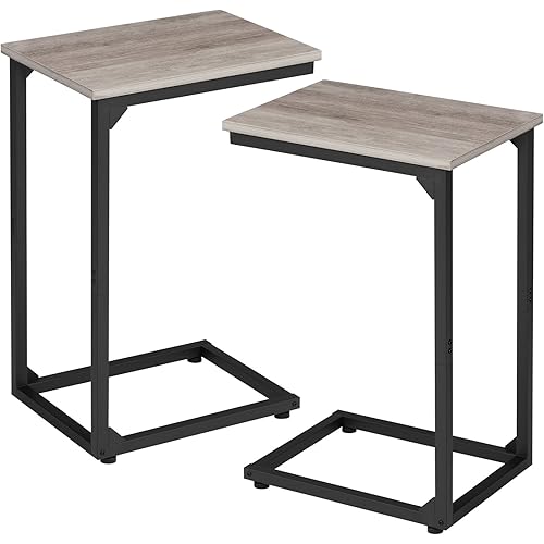 AMHANCIBLE C Shaped End Table Set of 2, Couch Tables That Slide Under, TV Tray Snack Table for Sofa, Small Side Table for Couch, Small Space, Living Room, Greige HET02CGY
