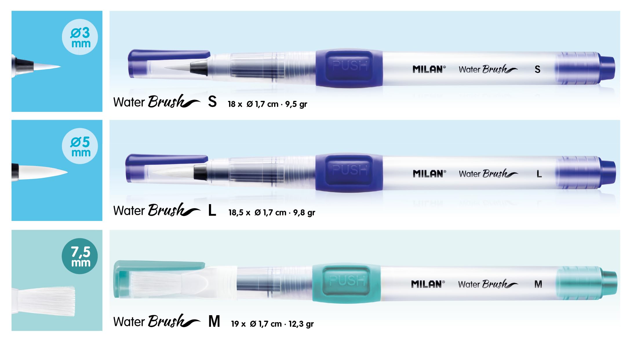 Milan Box 3 Brushes, Blue and Translucent, Depósito 8ml - Image 2