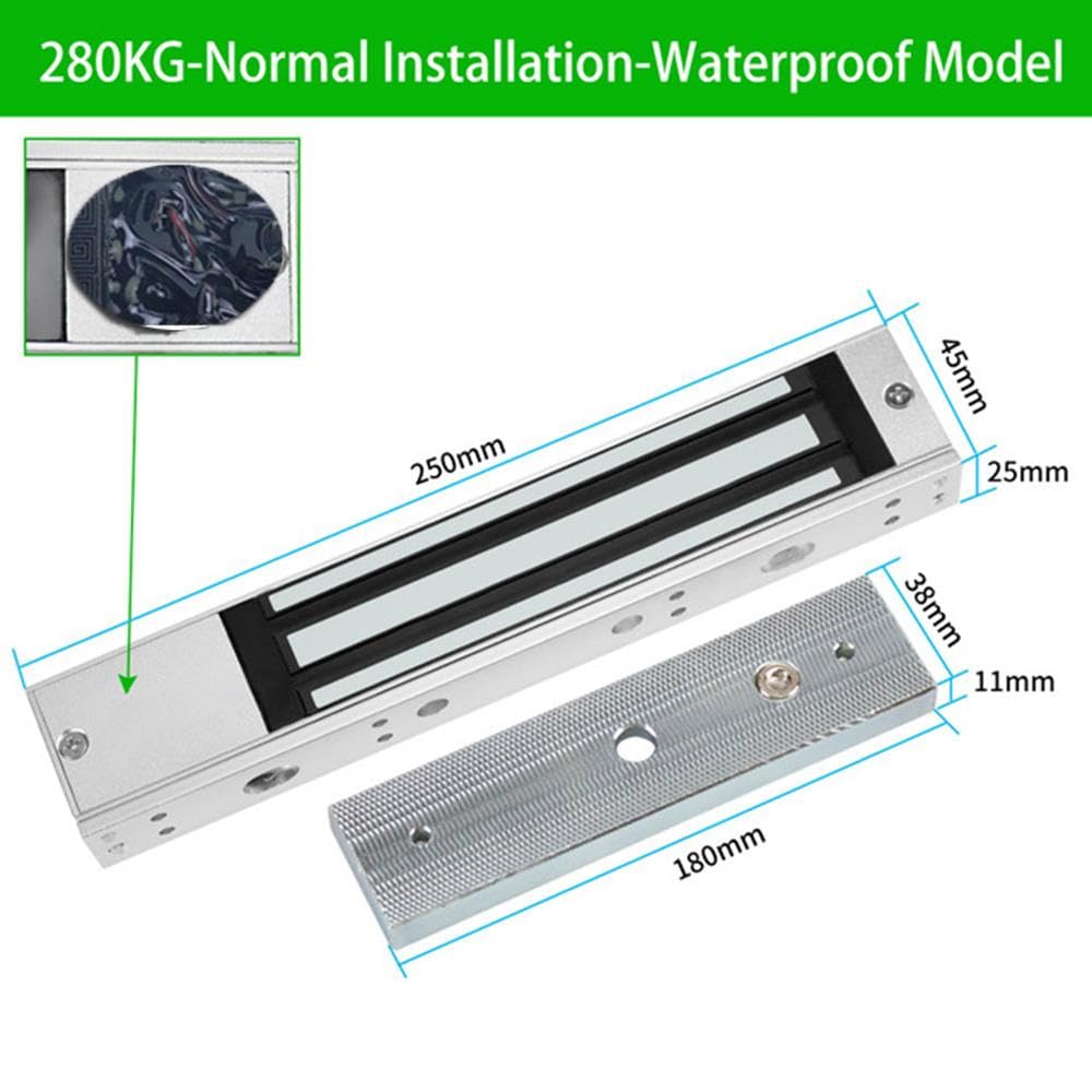 YAVIS Serrure Électromagnétique Étanche DC 12V, 280 KG/600LBs de force, Surface brossée, Modèle NC, Supports Z & L inclus, idéale pour systèmes de contrôle d'accès extérieurs et intérieurs