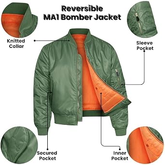 Bomber Jacket MA1 Classic US Air Force Pilot Flight Military Style Nylon Cotton Army Camo Padded Coat
