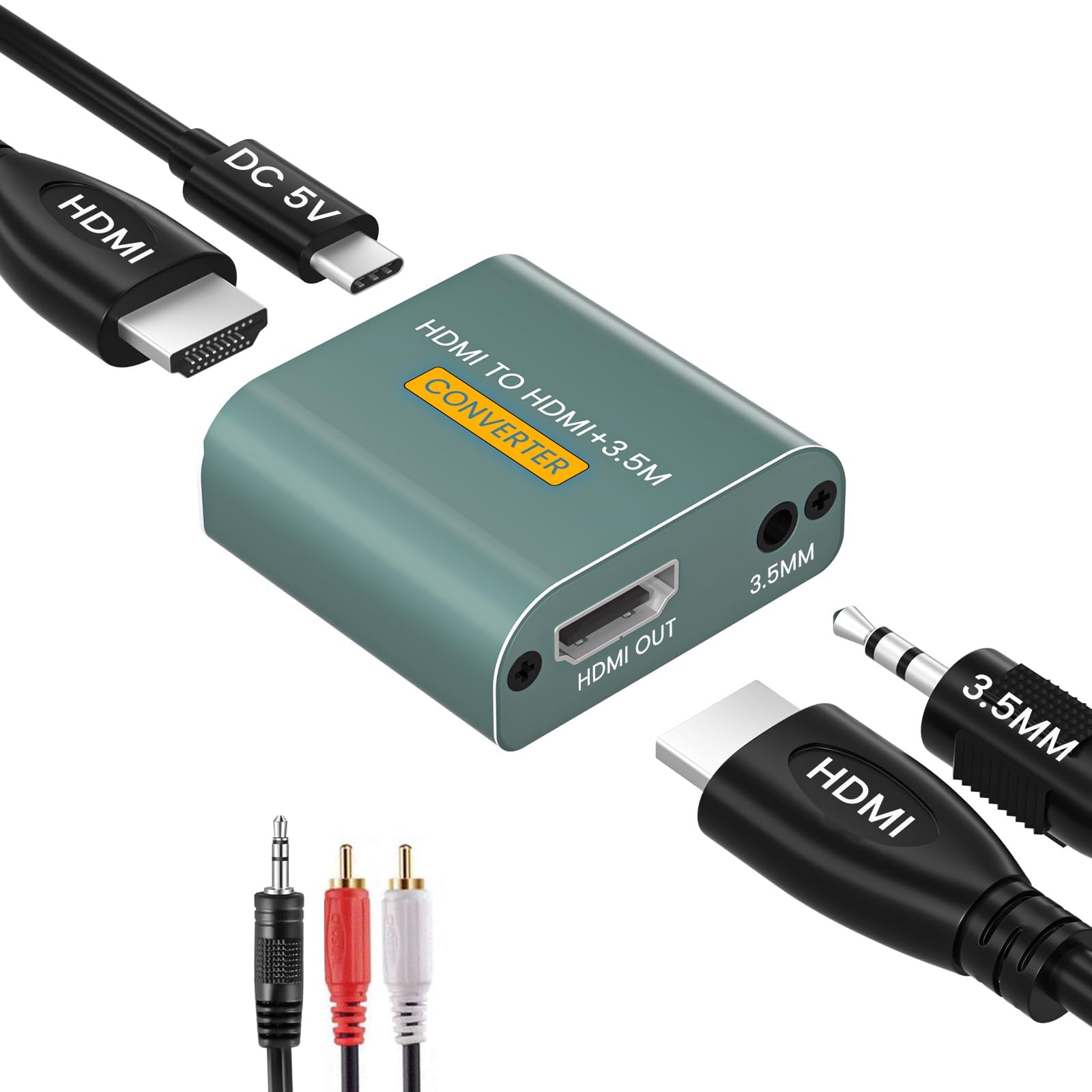 HDMI Audio Splitter Extractor, 4K HDMI to 3.5mm AUX L/R Stereo Analog Audio Adapter Converter Support HDCP PCM, for TV Fire Stick, PS5, Blu-ray Player(NOT Support ARC)