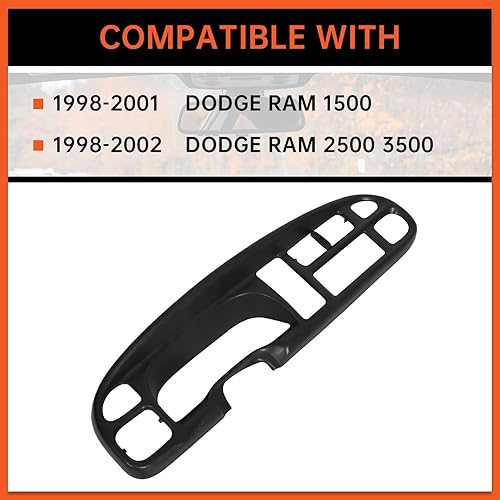 Vista 47 de ECOTRIC Cubierta de bisel de tablero de tablero compatible con Dodge Ram 1998-2002 1500 2500 3500 Kit de panel de instrumentos con rejillas