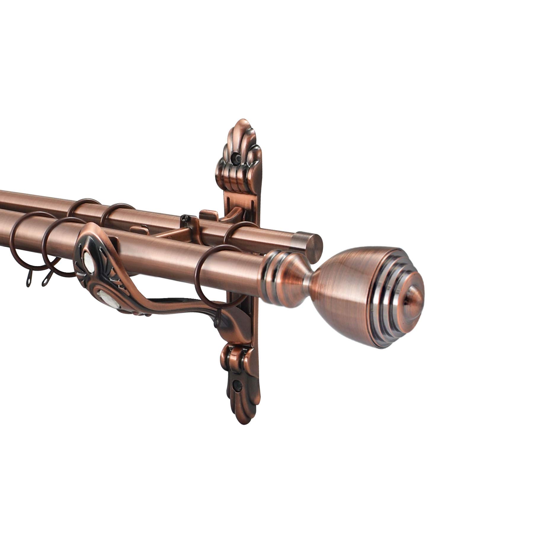 YHO Eyelet Metal Barocco Double Curtain Pole Rod Diameter 28mm 19mm Antique Copper (1.1m, Vienna Finial)