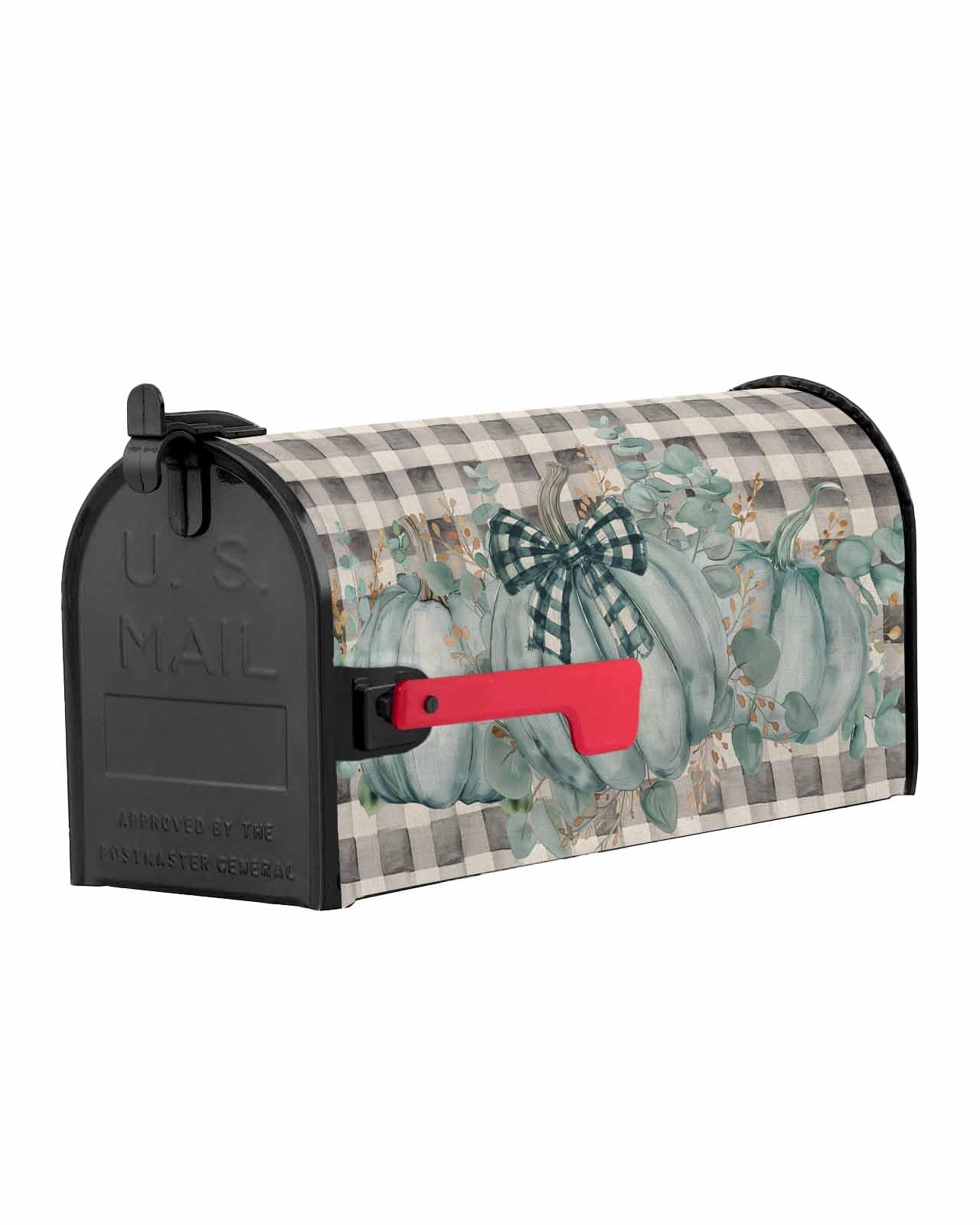 Futuregrace Mailbox Covers Magnetic Oversized 21x25.5In Outside Mailbox Decoration Fall Thanksgiving Green Pumpkin Eucalyptus Leaves Plaid Linen Magnetic Postbox Covers Wrap for Garden Yard Home