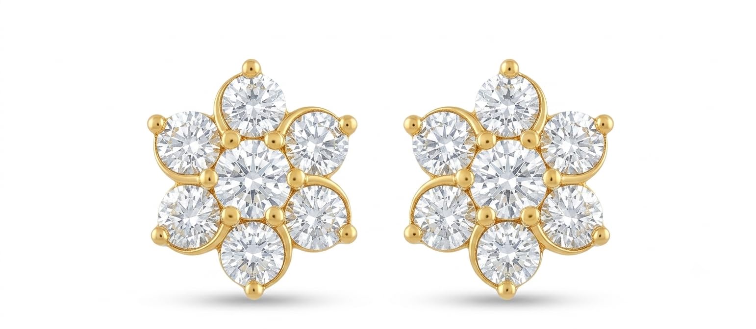 7-Stone Floral Cluster Stud, Micro Gold Plated Tops, White, 1 Item