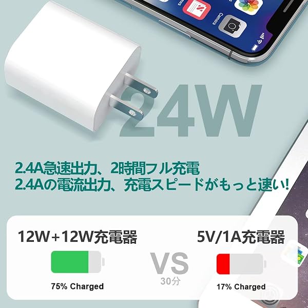 USB 充電器 ACアダプター iPhone 急速充電器【PSE認証2個セット】 ACコンセント 急速チャージャー スマホ充電器 12W 2ポート 2.4A急速充電 同時充電 2ポートUSB電源アダプター iPhone、 iPad 、Android、Galaxy、Xiaomi、HuaWei各種対応 - 4