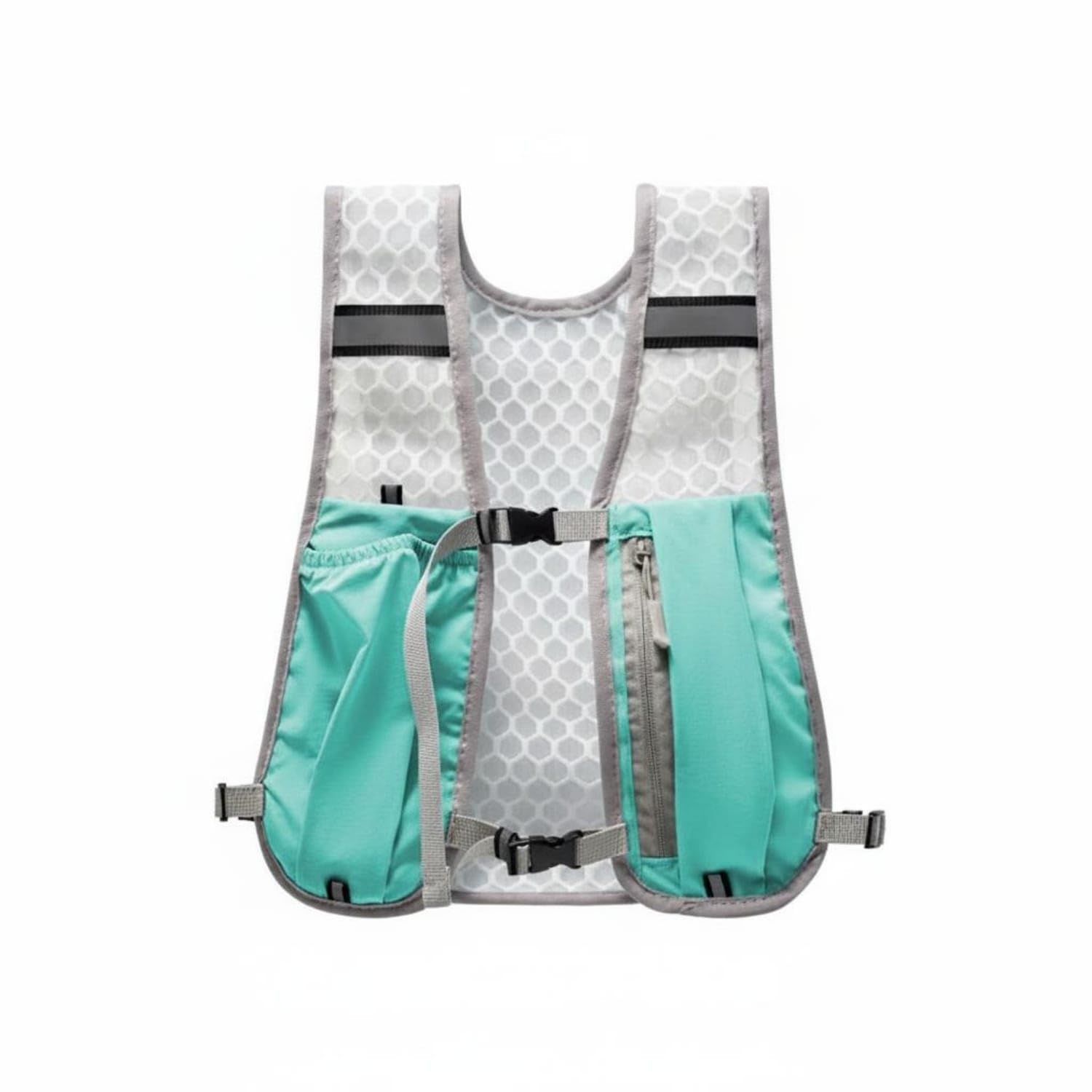 Side Compression Straps Running Hydration Vest Zippers Hiking Vest Backpack Top Carry Handle Water Bladder Backpack Multiple Pockets for Runners, Hikers, Cyan-image-7