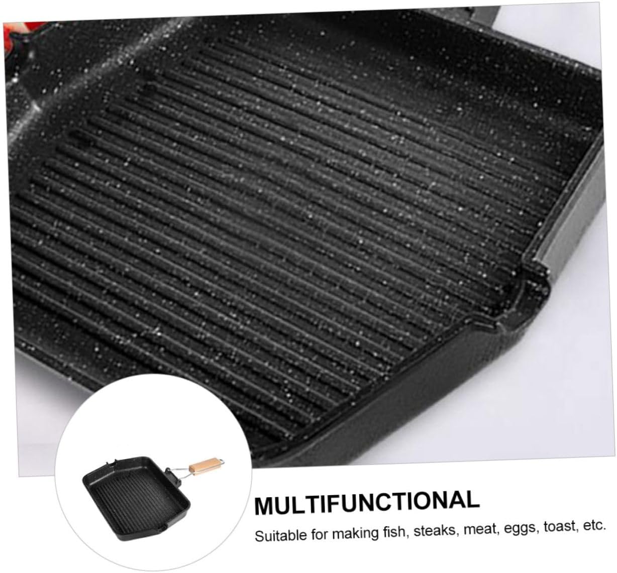Non-stick Square Barbecue Grill Pan Household Smokeless Baking Tray Maifan Stone Coating for Induction Cooktop Steak and Fish Grilling Cookware